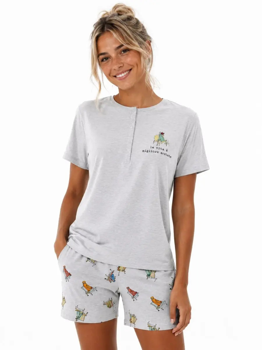 Pigiama donna a manica corta in jersey di cotone Enrico Coveri EP5365