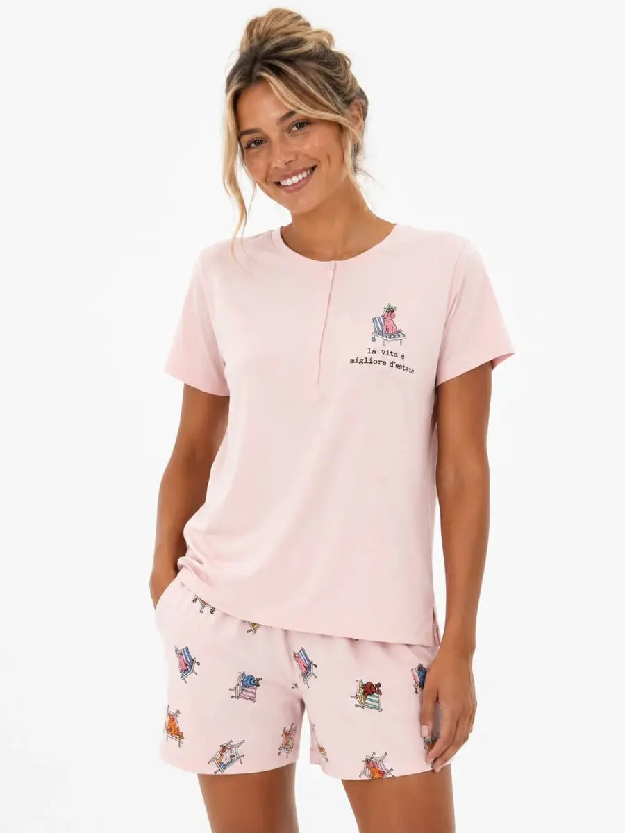 Pigiama donna a manica corta in jersey di cotone Enrico Coveri EP5365