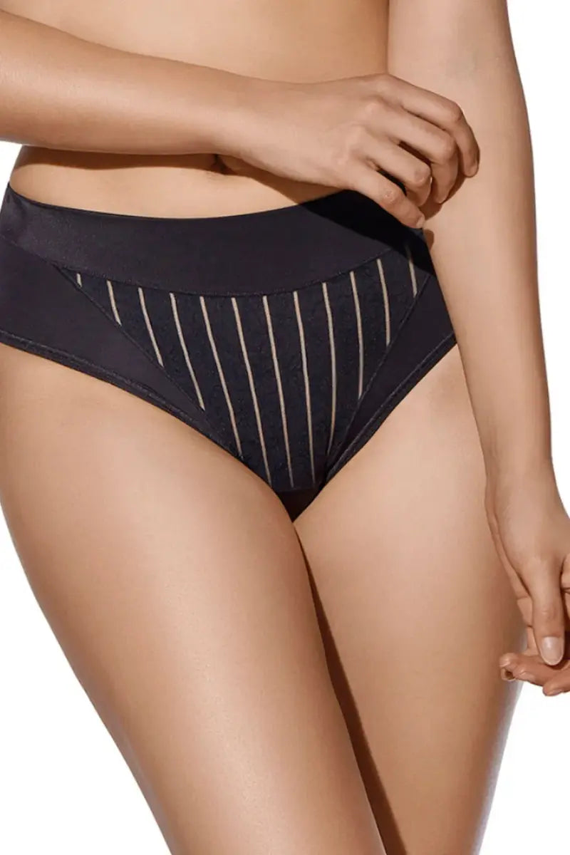Mutanda leggermente contenitiva a vita alta con elegante motivo floreale a righe Selene – MARILUZ SLIP