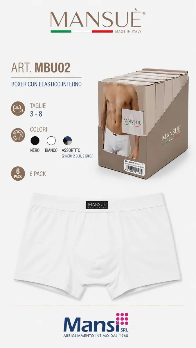 MANSUE' Boxer elastico interno in COTONE uomo MANSUE’ – MBU02 3PZ