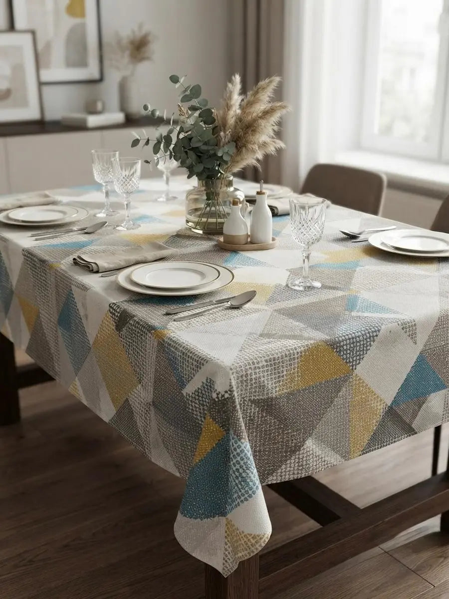 Lovely Home Tovaglia Antimacchia Splash Astratto Quadretti Puntini Tortora