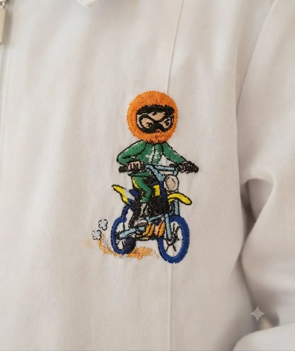 Grembiule asilo bianco bici con zip Siggi