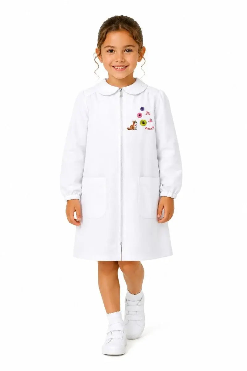 Grembiule asilo bambina Bianco con zip centrale Siggi