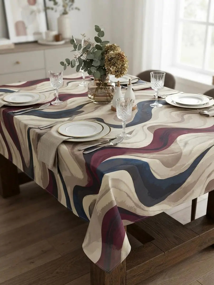 Lovely Home Tovaglia Antimacchia Splash Astratto Onda Blu Fucsia