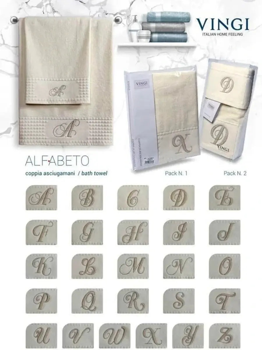 Set asciugamani viso + ospite “Alfabeto” Vingi
