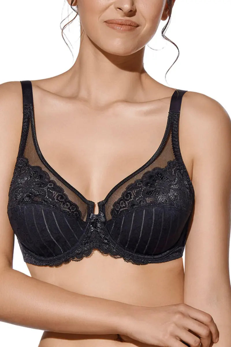 Reggiseno contenitivo in elegante pizzo floreale con ferretto senza imbottitura coppa C Selene – MARILUZ